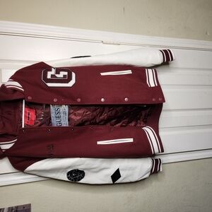 Guess Varsity Bomber Jacket Red and White